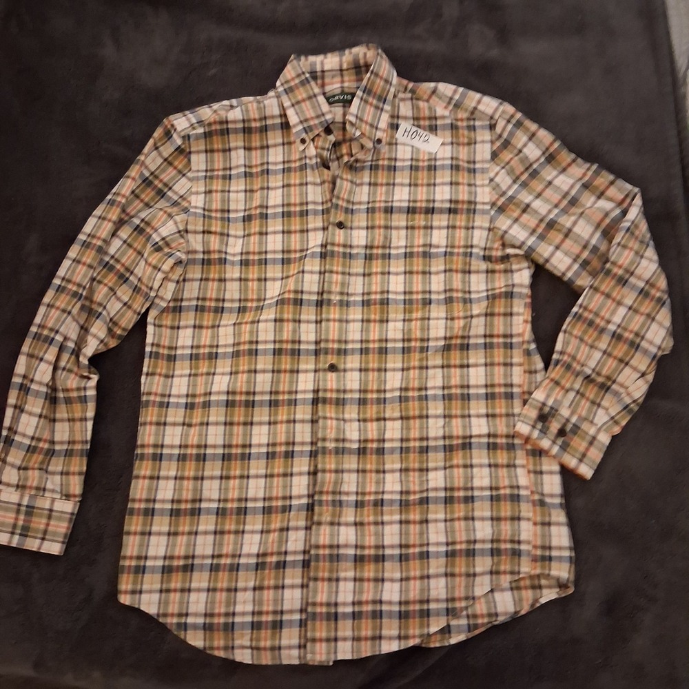 Orvis Plaid Button Down Shirt Mens Orange Multicolor Size M Long Sleeve Preppy